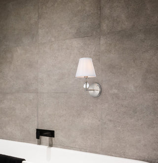 Beau 1-Light Bath Sconce, Satin Nickel With White Fabric Shade