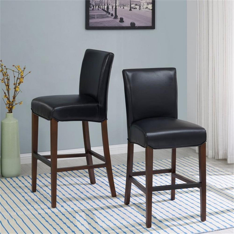 Pemberly Row Modern 26.5" Bonded Leather Counter Stool in Black