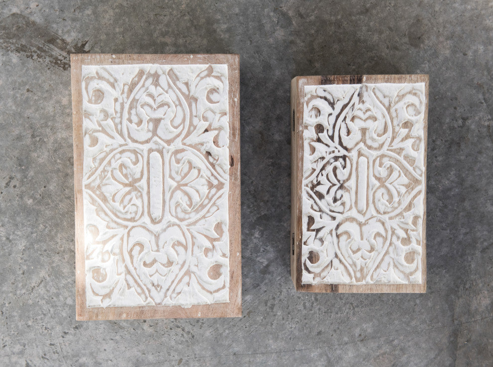 Handcarved and Whitewashed Mango Wood Boxes
