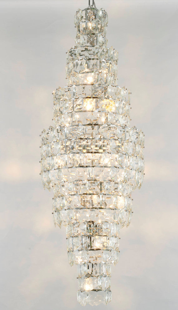 7 Tier Chrome Frame Chandelier With Clear Hanging Crystals