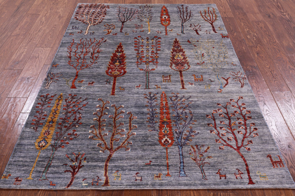 Tribal Persian Gabbeh Hand Knotted Wool Rug 4' 5" X 6' 5" Q5280