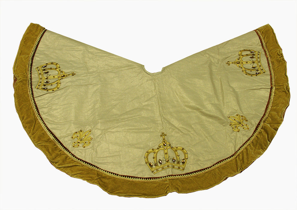 54" Royal Symphony Jeweled Fleur de lis Gold Christmas Tree Skirt