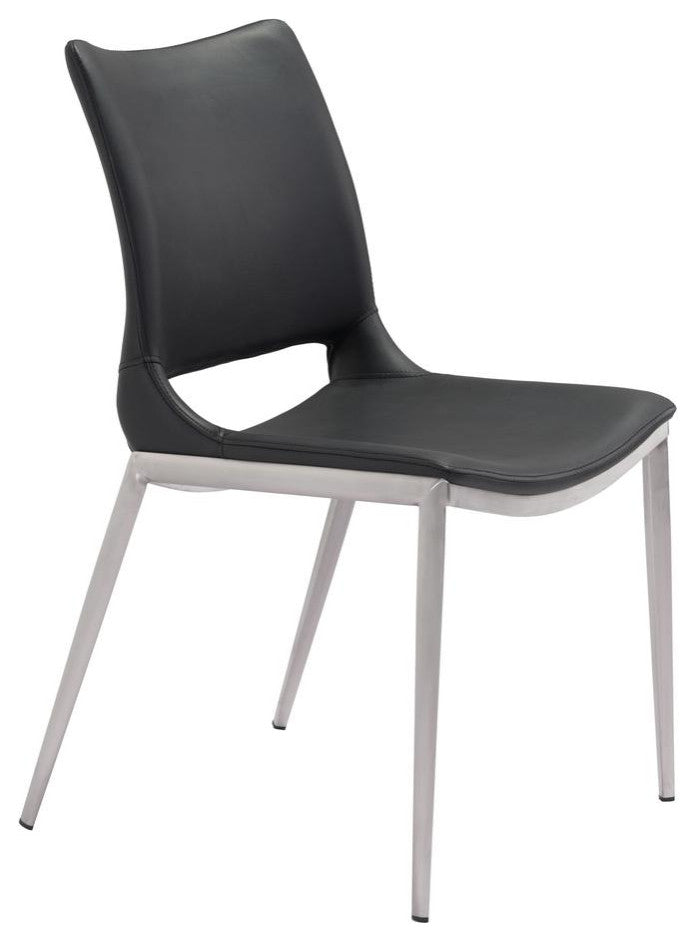 Ace Dining Chair (Set of 2), Black & Brushed Stainless Steel, Belen Kox