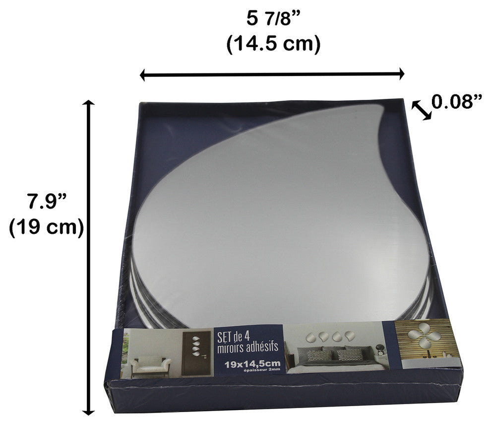 Small Decorative Wall Self Adhesive Shaped Mirrors, Set of 4, Drop