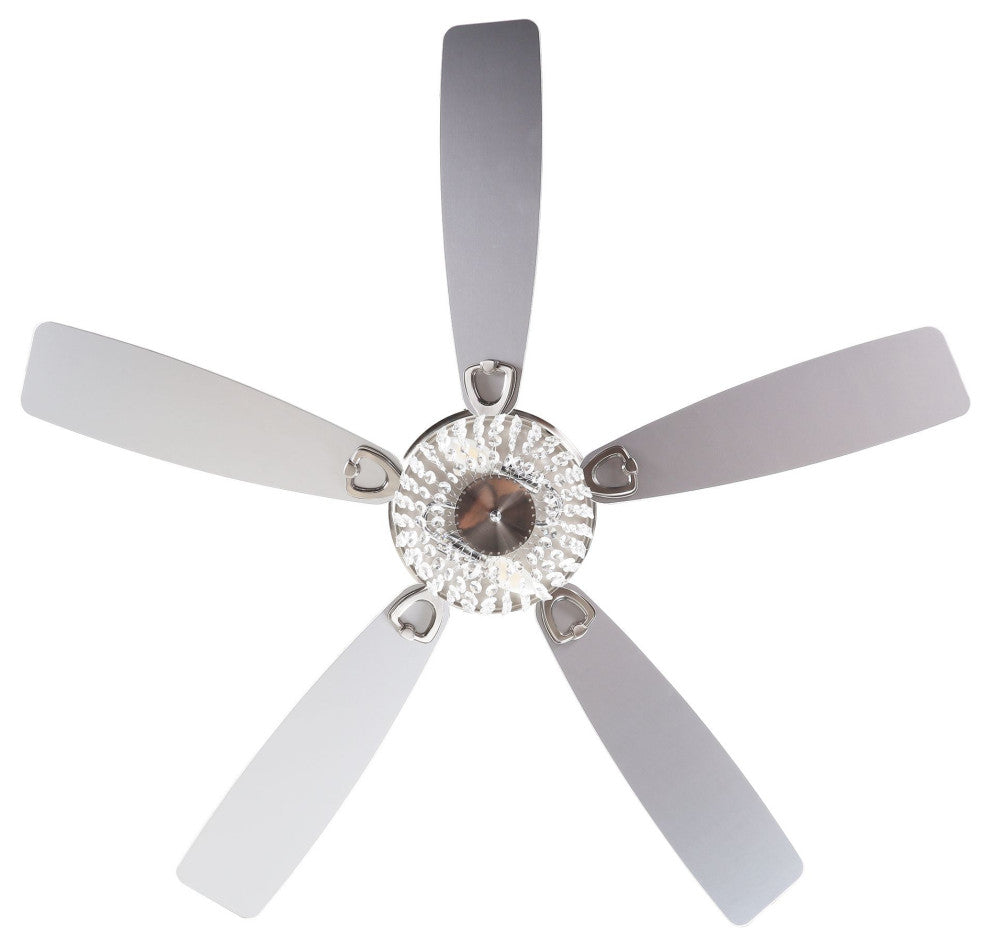 48-inch Satin Nickle 5-Blades Crystal Chandelier Ceiling Fan with Remote