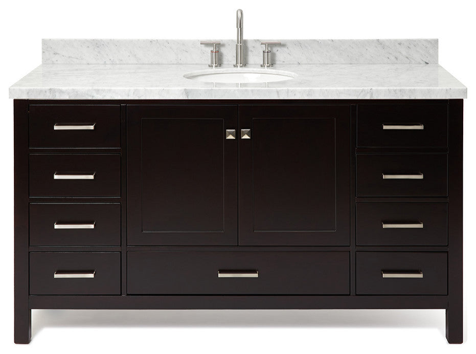 ARIEL Cambridge 61" Single Oval Sink Bathroom Vanity Espresso With Marble Top