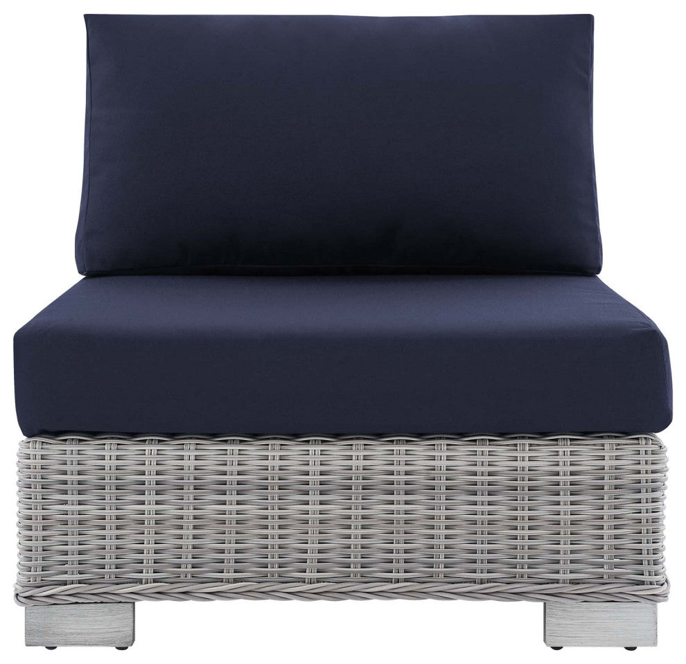 Lounge Chair, Sunbrella, Rattan, Wicker, Gray Blue Navy, Modern, Outdoor