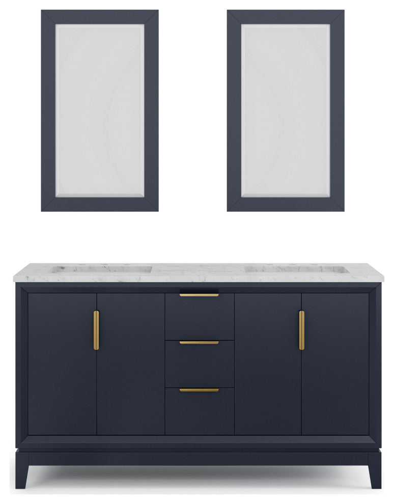 Elizabeth 60" Double Sink Carrara White Marble Vanity, Monarch Blue