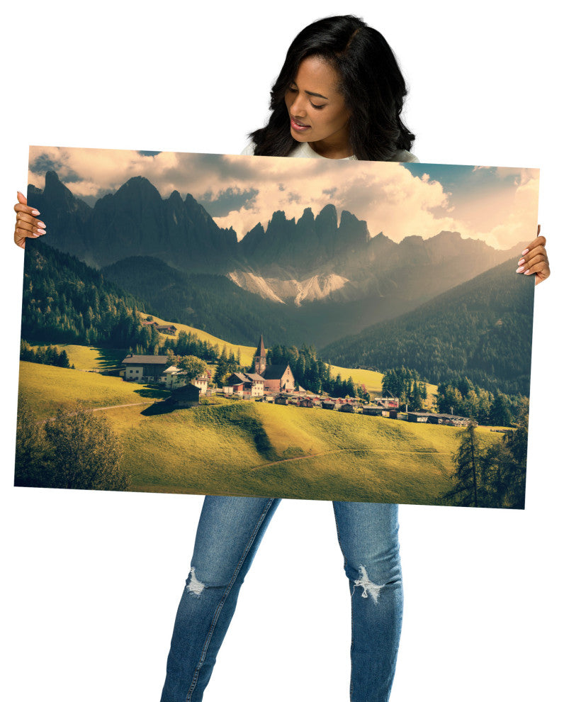 Sun Rays and Santa Maddalena Landscape Photo Loose Wall Art Prints, 24" X 36"