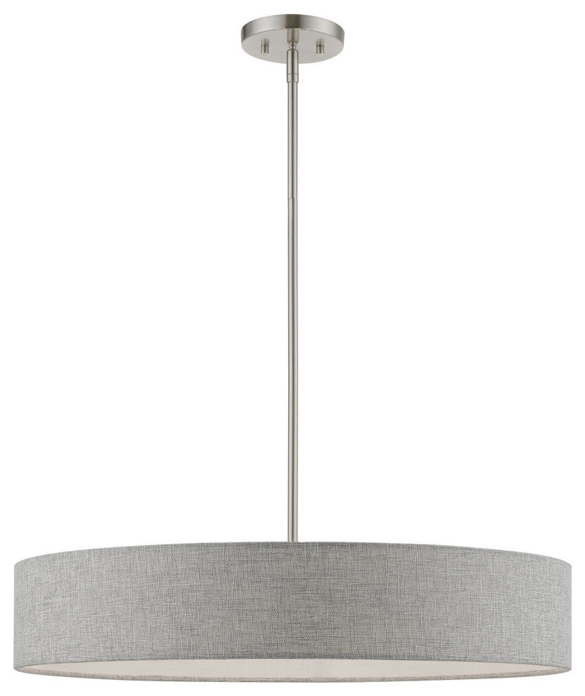 Elmhurst 5 Light Brushed Nickel With Shiny White Accents Large Drum Pendant