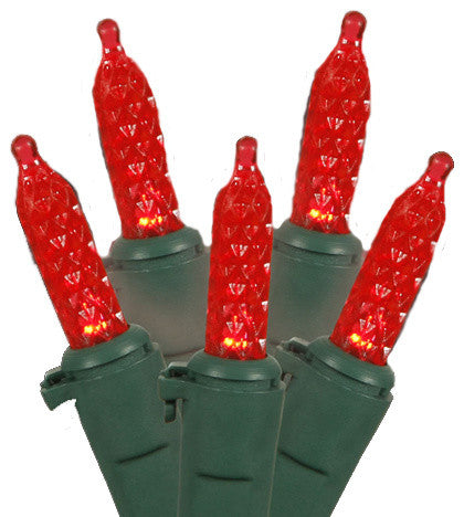 Red LED M5 Mini Christmas Lights, Green Wire, Set of 70