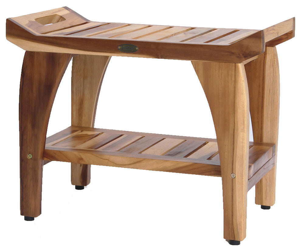 EcoDecors EarthyTeak Tranquility 24" Teak Shower Bench With Shelf