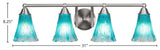 Paramount 4-Light Bath Bar, Brushed Nickel, 5.5" Teal Crystal Glass