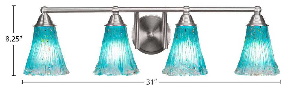 Paramount 4-Light Bath Bar, Brushed Nickel, 5.5" Teal Crystal Glass