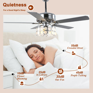 CurveCurio 52" Large Chrome Seashell Shade Ceiling Fan w 3 Light Quiet DC Motor