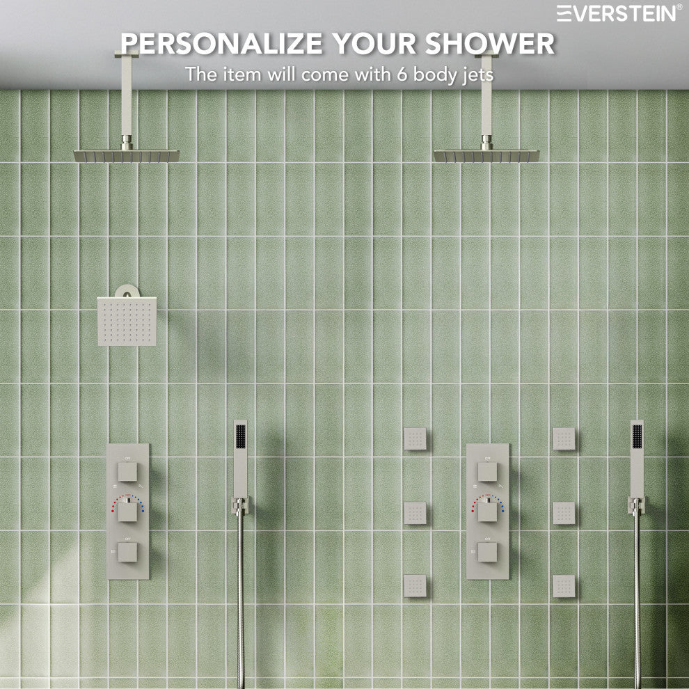 12" and 6" Dual Shower Heads With Themostatic Rough in-Valve, Brushed Nickel