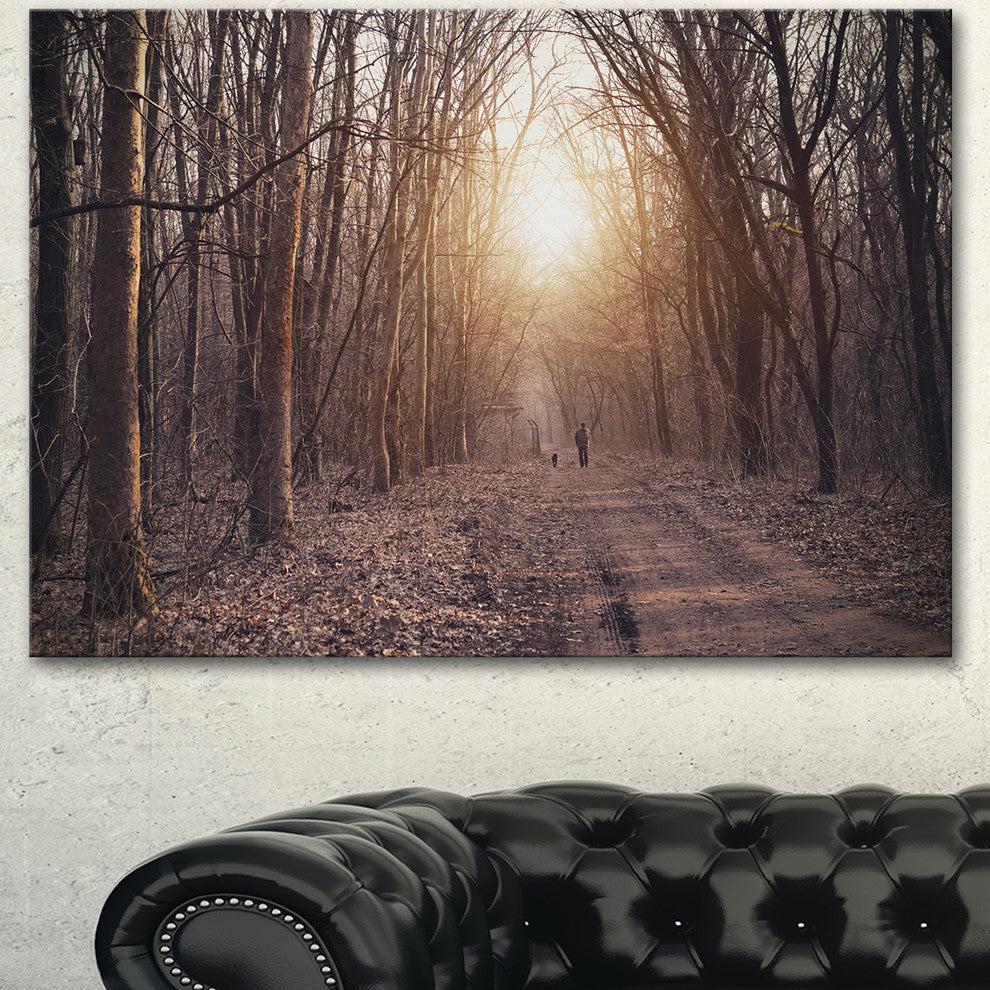 Forest Pathway View at Sunset, Modern Forest Canvas Art, 40"x30"