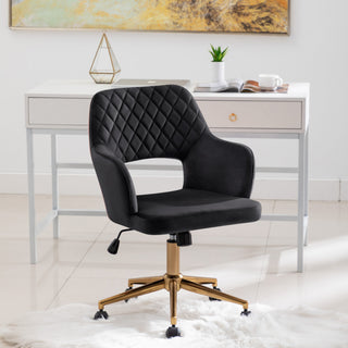 Open-Back Velvet Home Office Chair, Black