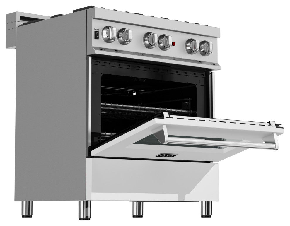 ZLINE 30" Range Gas Stove and Electric Oven, DuraSnow and White Matte Door