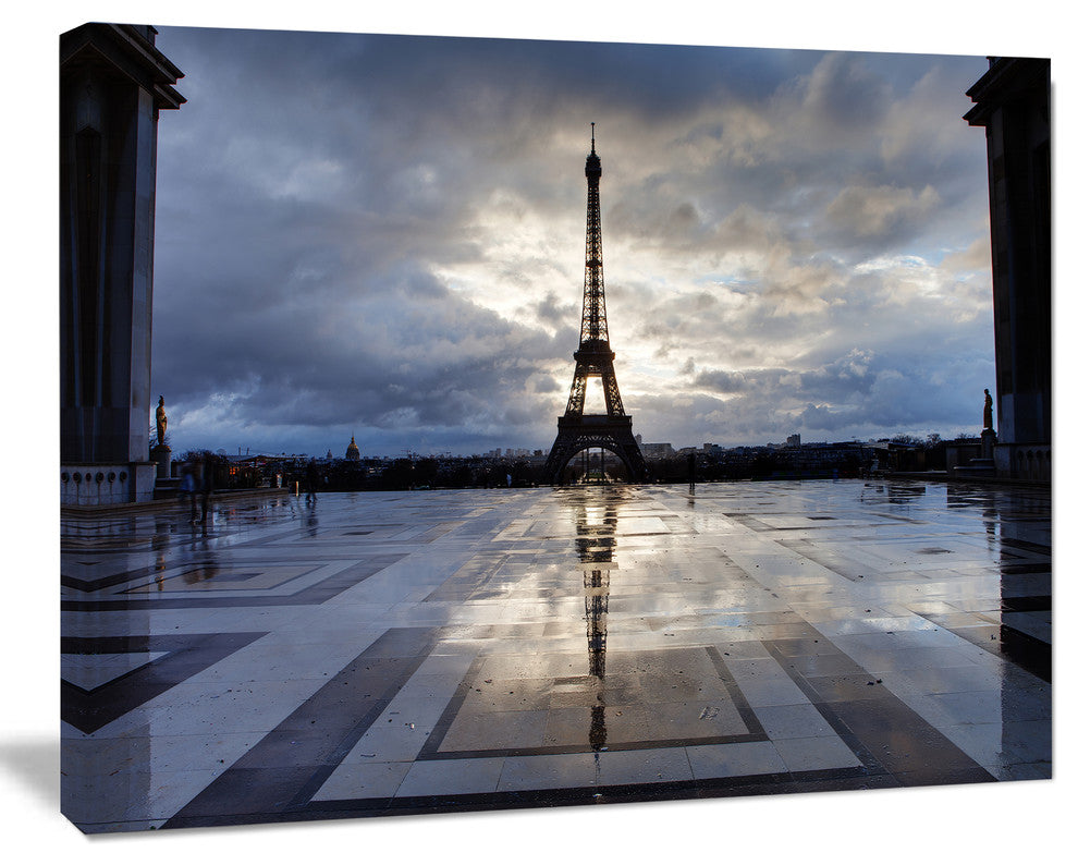 Reflection of Paris Eiffel TowerWith Clouds, Canvas Art Print, 20"x12"
