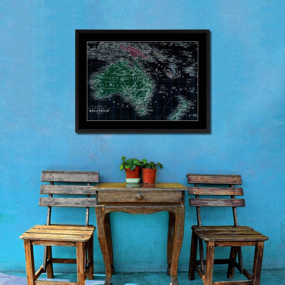 New Zealand Oceania Australia Vintage Vivid Color Map Canvas, 16"x21"