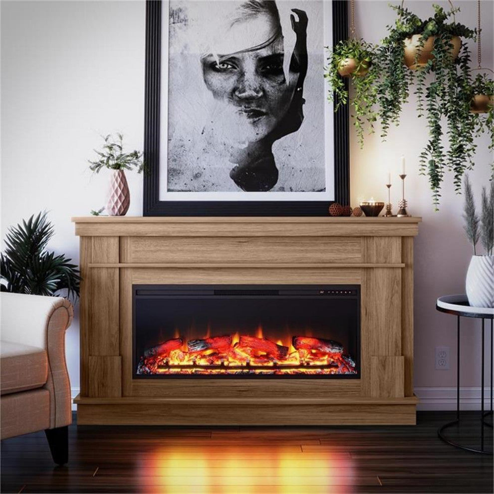Ameriwood Home Elmcroft Wide Mantel with Linear Electric Fireplace in Walnut