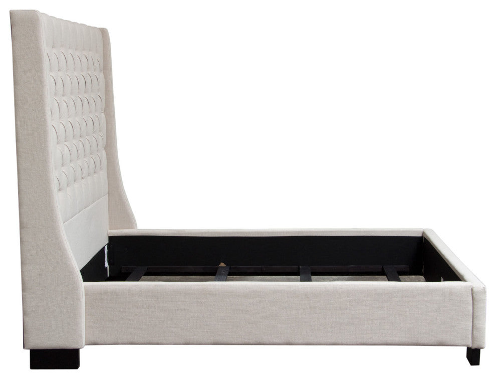 Park Avenue Eastern King Tufted Bed with Vintage Wing in Desert Sand Linen