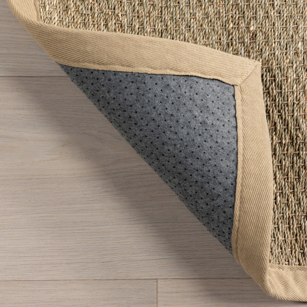 Nuloom Machine Woven Maui Seagrass With Border Rug, Beige 2'6"x10'Runner