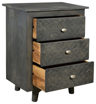 Gridley Hand-Carved 3-Drawer Nightstand on Mango Solid Wood, Gray Wash