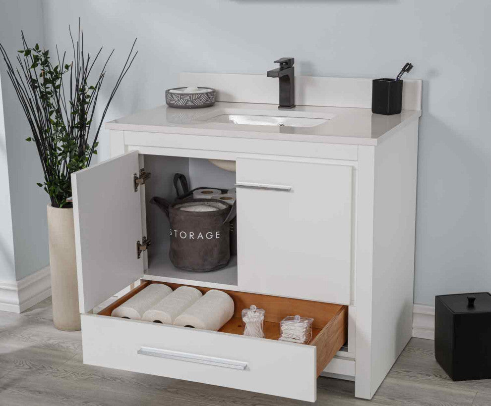 Mila Collection 36" Bathroom Vanity With Sink, Mirror, Countertop, Snow White