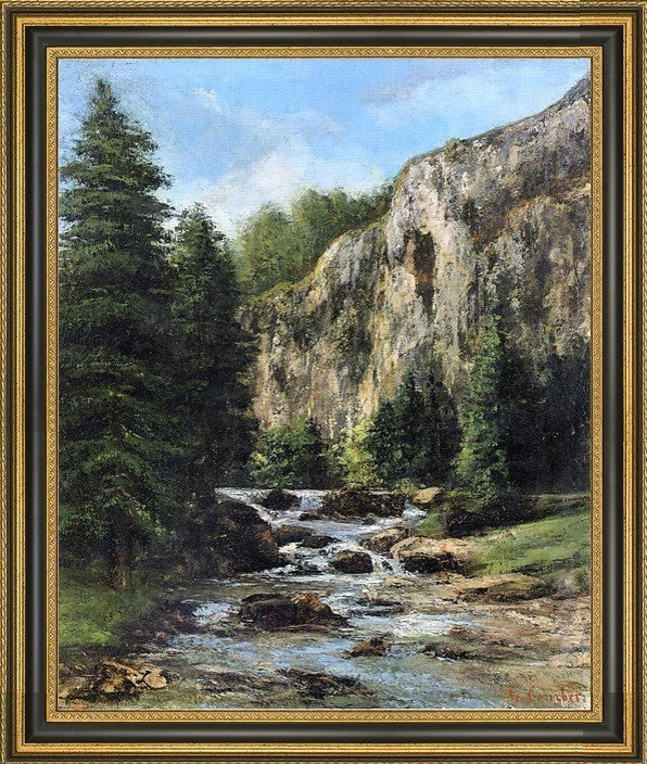 Gustave Courbet Study for -Landscape with Waterfall-Framed Canvas Print, 20"x25"