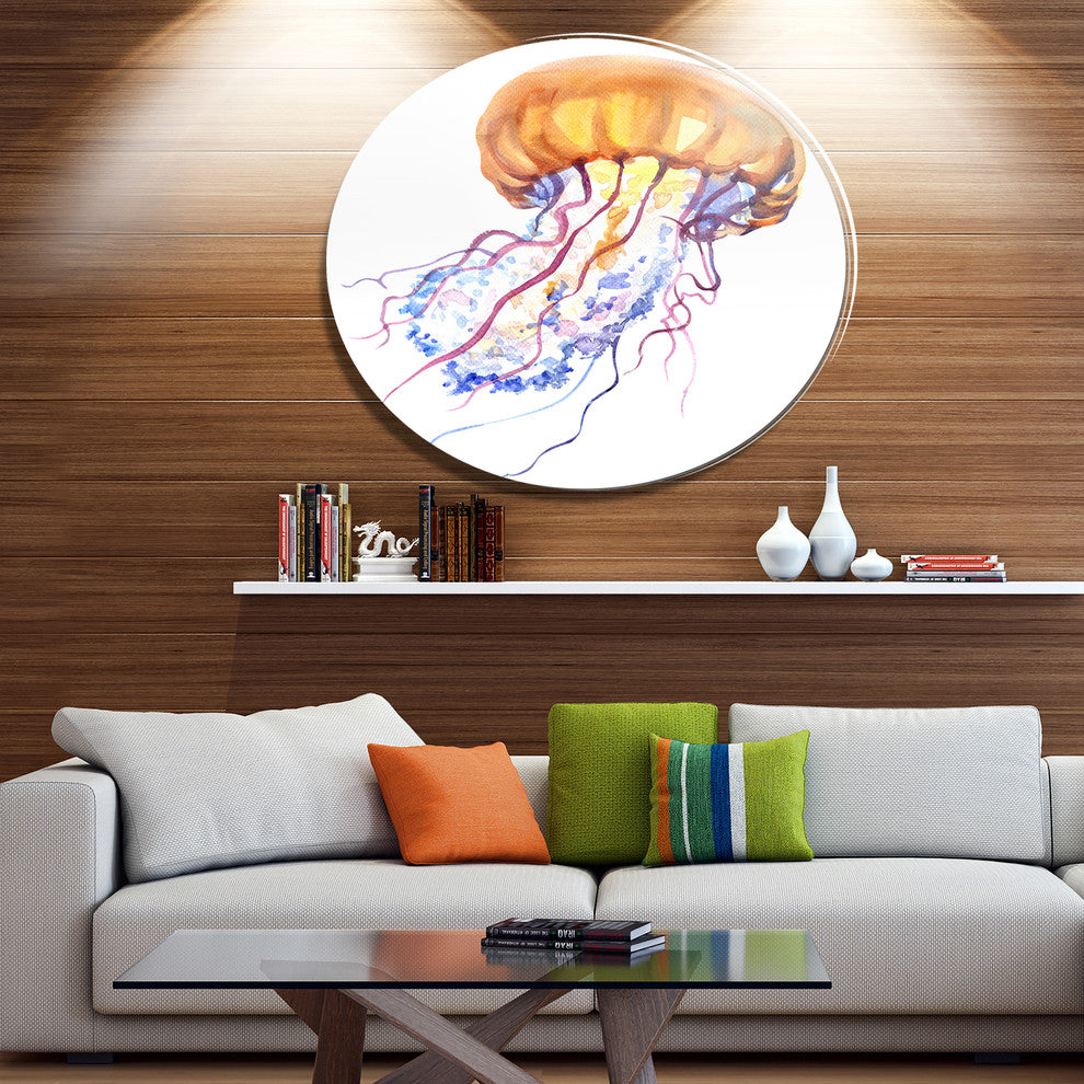 Orange Ocean Water Jellyfish, Animal Round Wall Art, 36"