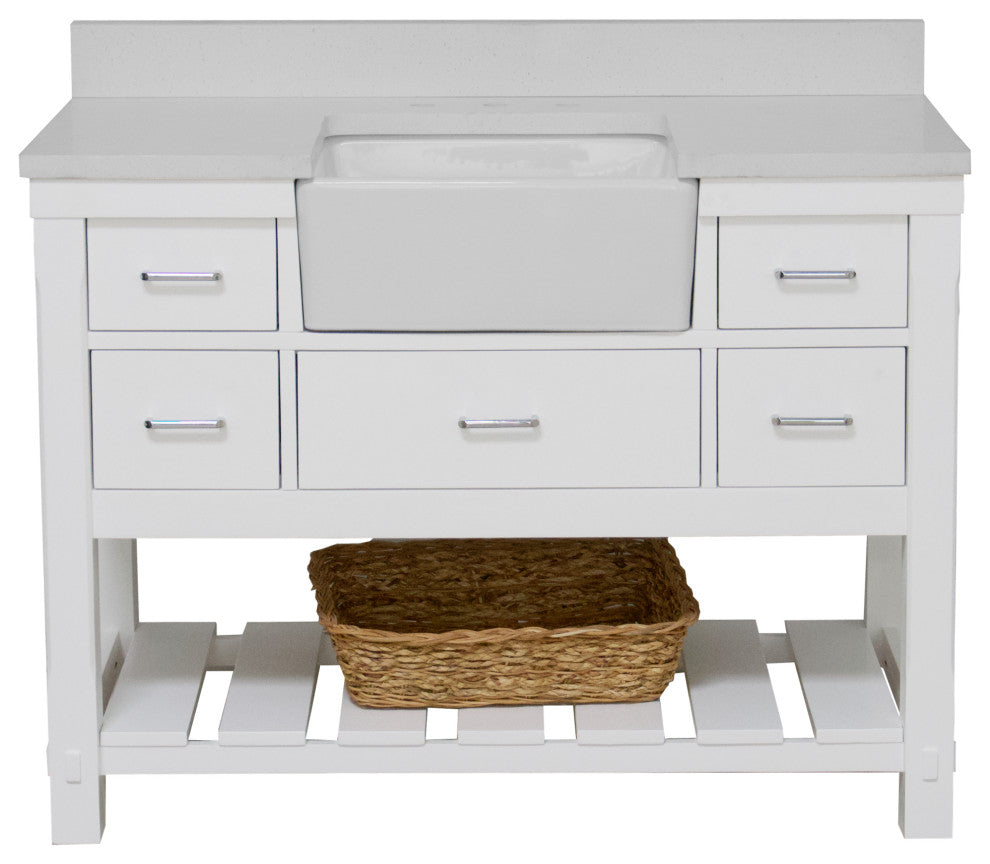 Charlotte 48" Bathroom Vanity, White, Quartz