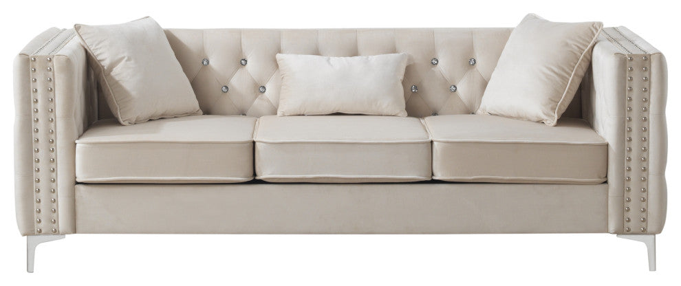 Paige Tufted Velvet Sofa, Ivory