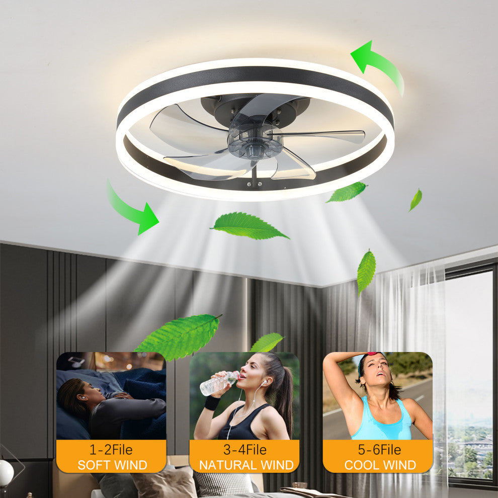 20 in. W x 6 in. H Iron Ceiling Fan in Black with Dimmable LED Lights