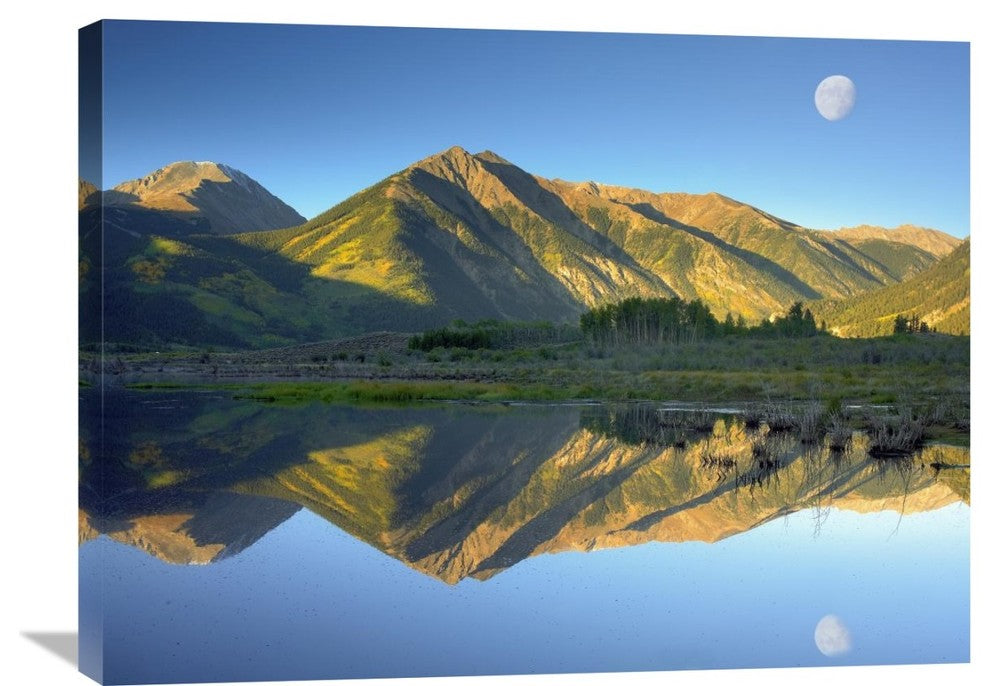 "Moon And Twin Peaks Reflected In Lake, Colorado" Artwork, 32" x 24"