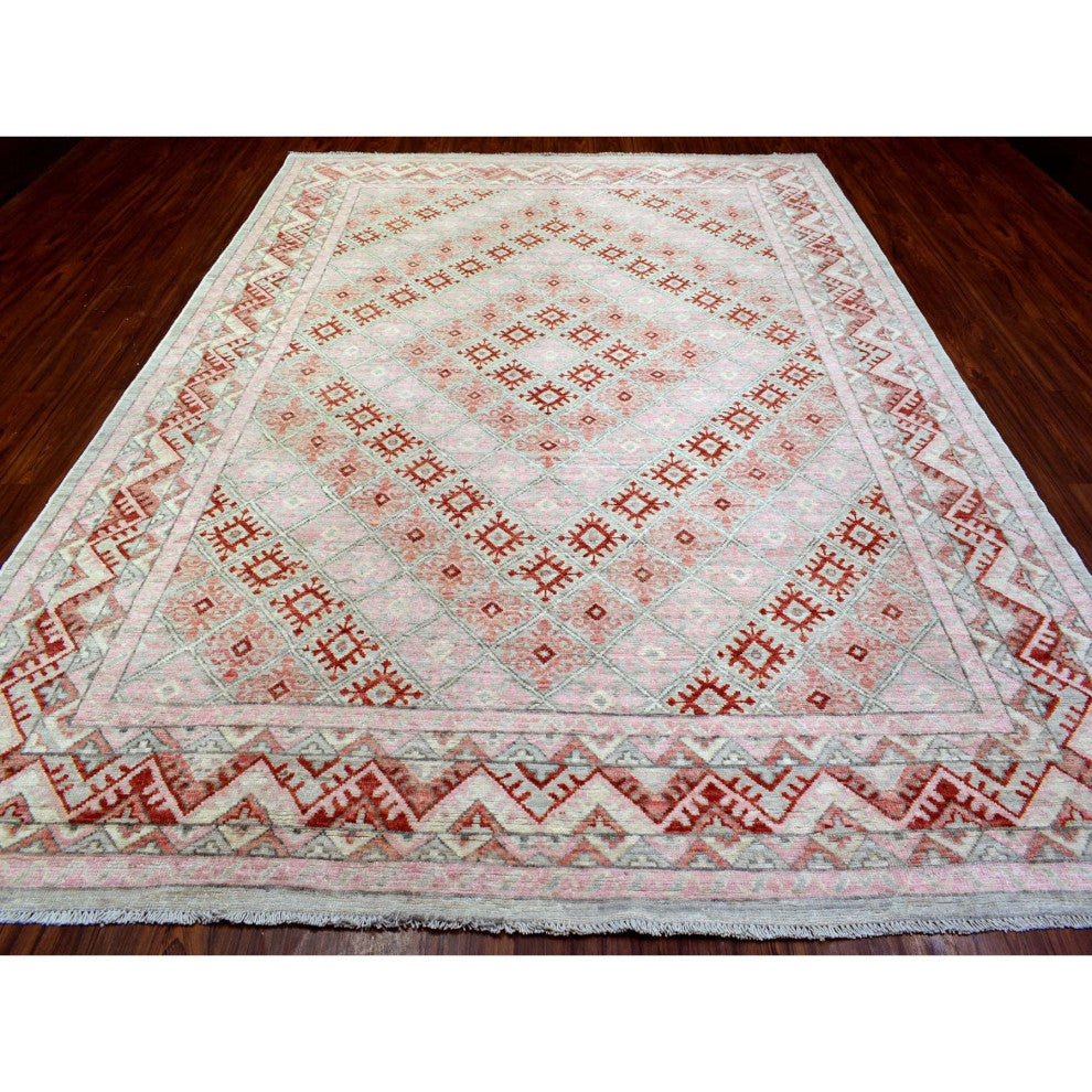 Red, Anatolian Village Inspired Style, Soft Wool Hand Knotted Rug, 9'0"x12'0"