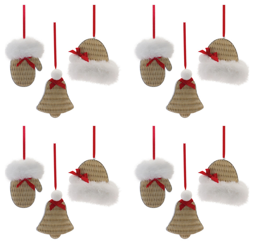 Cozy Mitten Hat and Bell Ornament, 12-Piece Set