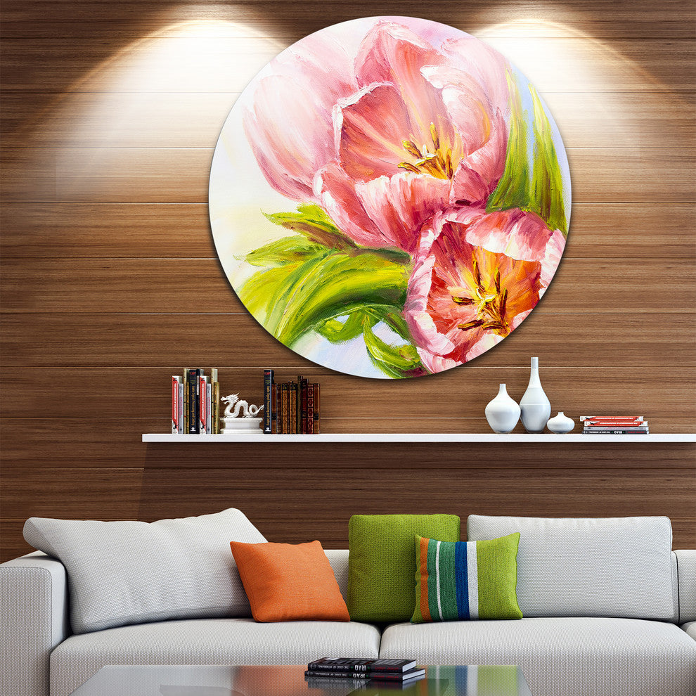 Tulips Flowers, Floral Disc Metal Artwork, 36"
