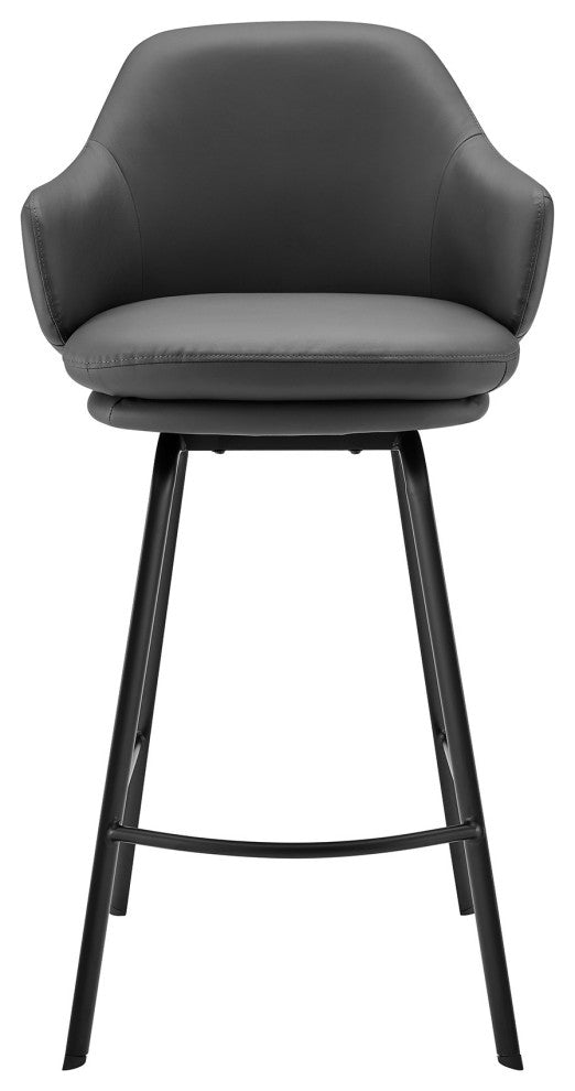 26" Gray Faux Leather and Black Metal Swivel Counter Stool