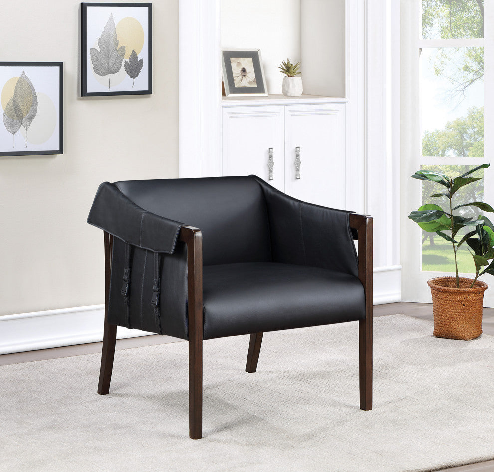 Parkfield Accent Chair, Black Faux Leather With Walnut Frame