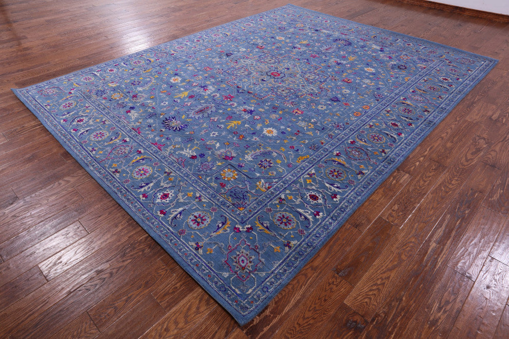 9' 2" X 12' 1" Wool & Silk Persian Heriz Serapi Handmade Rug - Q13686