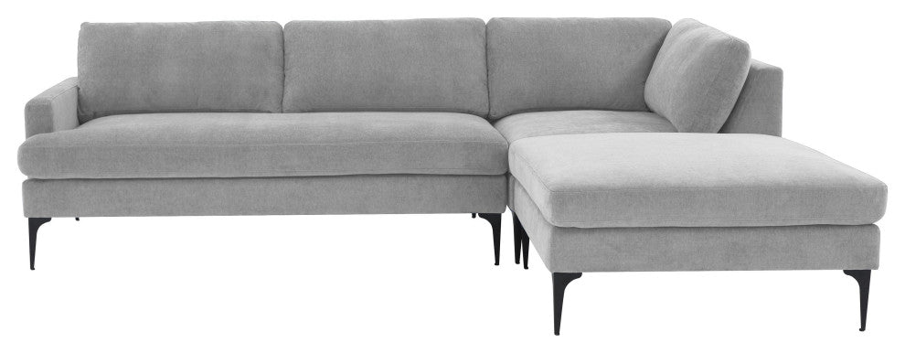Serena Gray Velvet Right Arm Facing Chaise Sectional With Black Legs