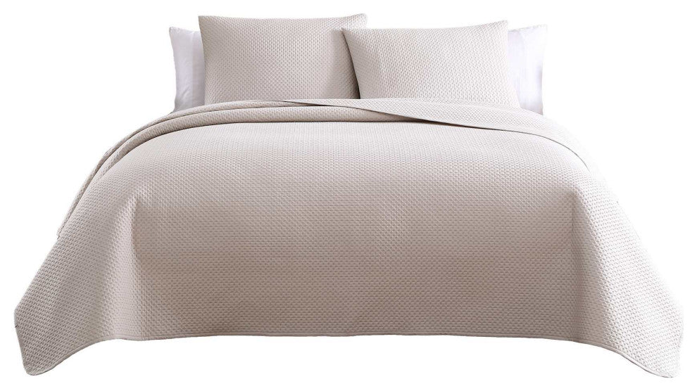 The Nesting Company Aspen 3 Piece Quilt and Pillow Sham Set - Queen - Taupe