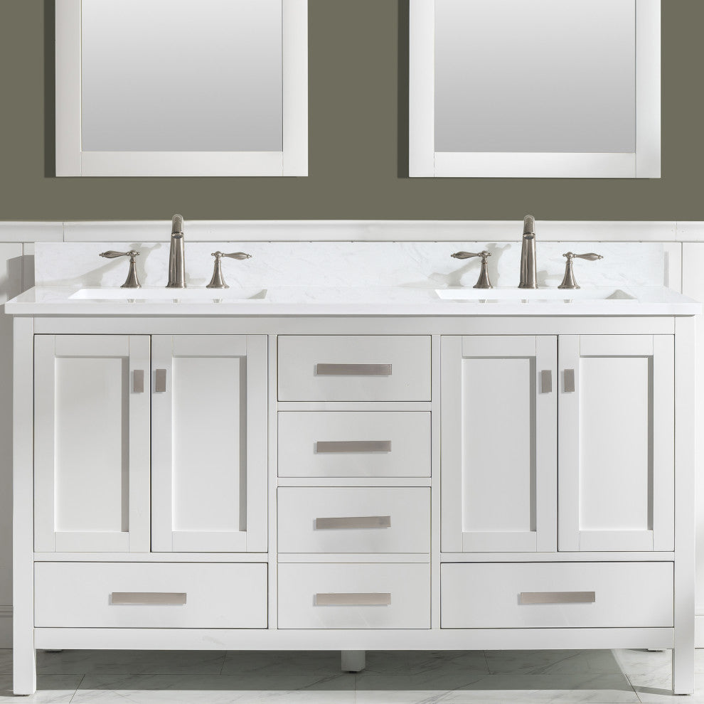 Design Element Valentino 60" White Double Rectangular Sink Vanity