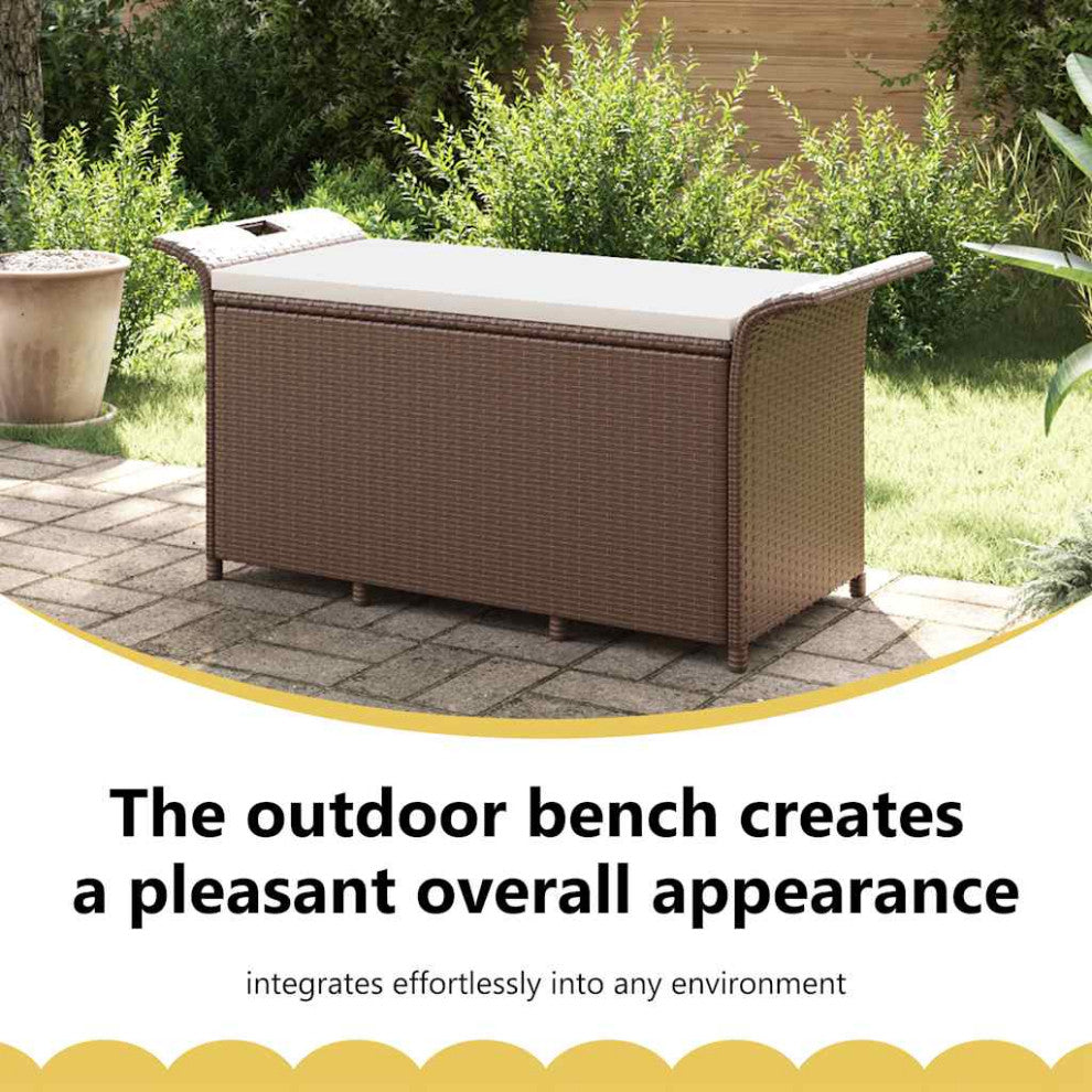 vidaXL Patio Storage Bench with Cushion, Ottoman Bench, 45.7-Inches Long, Brown