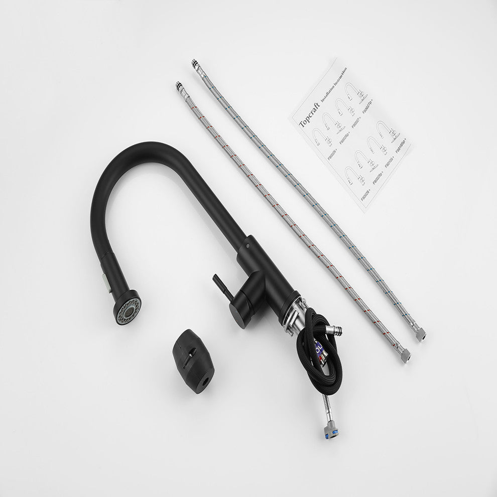 1-Handle Deck Mounted Pull Out Stainless Steel Kitchen Faucet, Matt Black