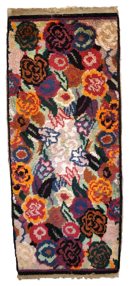 Handmade Antique French Art Deco Rug, 1.6'x3.8', 50cmx116cm 1920s