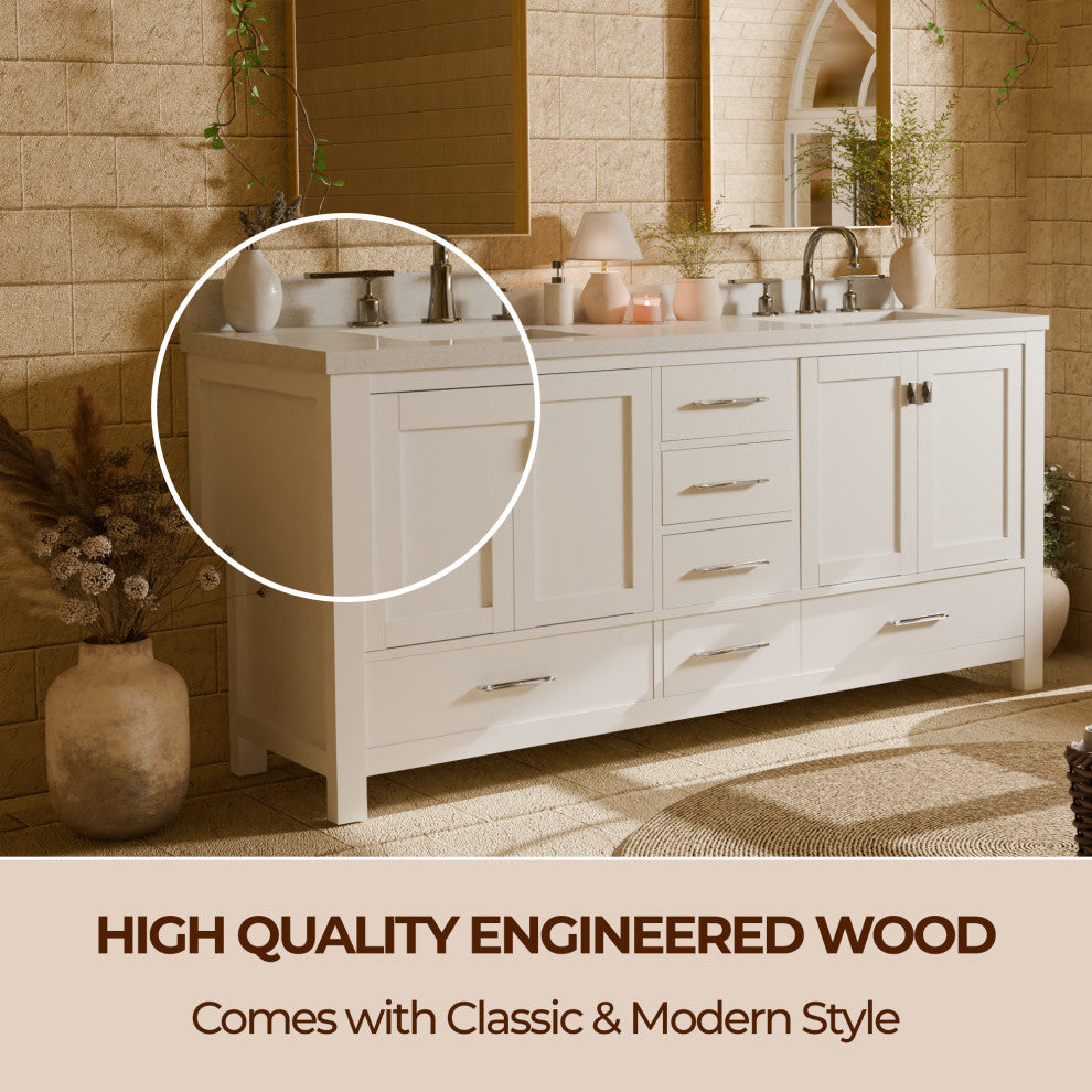 Caroline Avenue 72" Double Bathroom Vanity Set, White