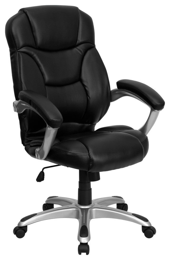 High Back Black Leather Contemporary Executive Swivel Chair With Arms